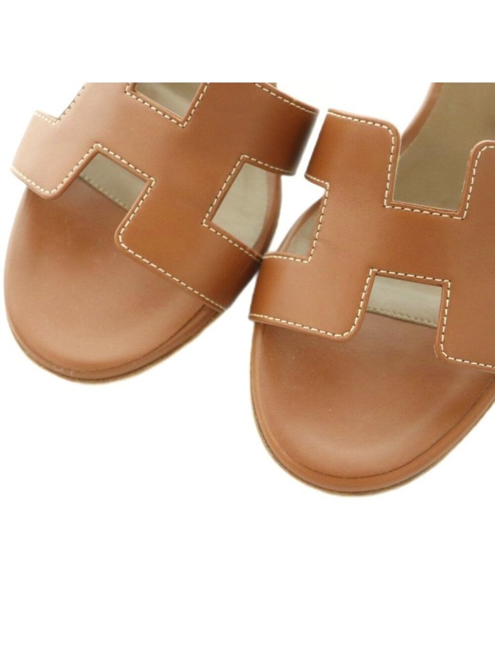 ★SOLD★ Hermes Oasis Sandals Logo Chunky Heels 37 Brown - Picture 3 of 9